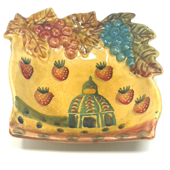 Hand Painted Italian Ceramic Candy Dish Fruit Dome Scene Italy 7.5” Decor - Picture 1 of 7